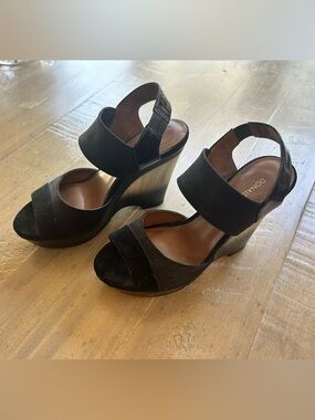 Donald J. Pliner Black Suede Platform Wedge Sandals